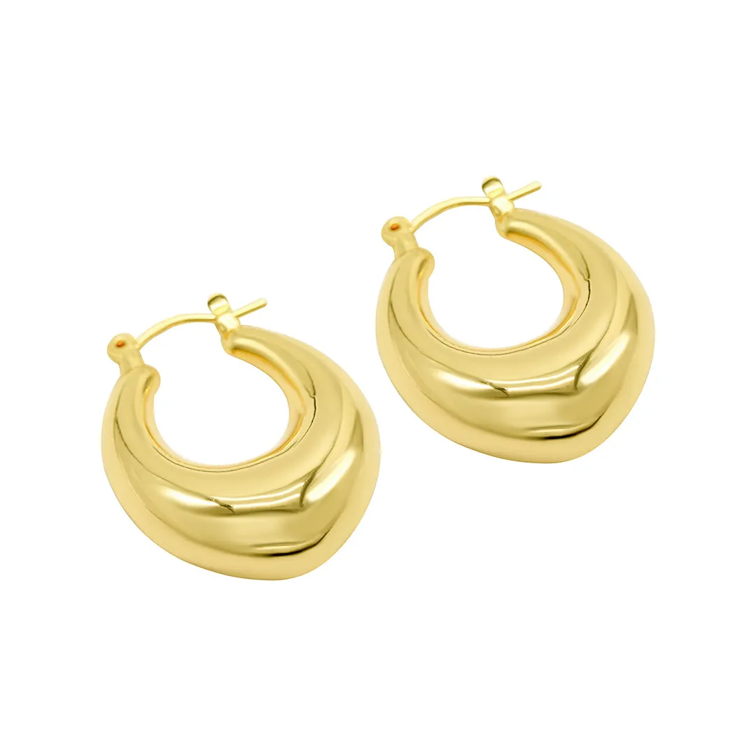 14K Gold Plated Domed Oval Hoop Earrings