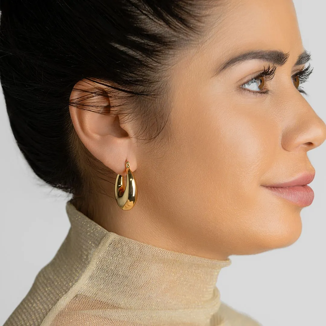 14K Gold Plated Domed Oval Hoop Earrings