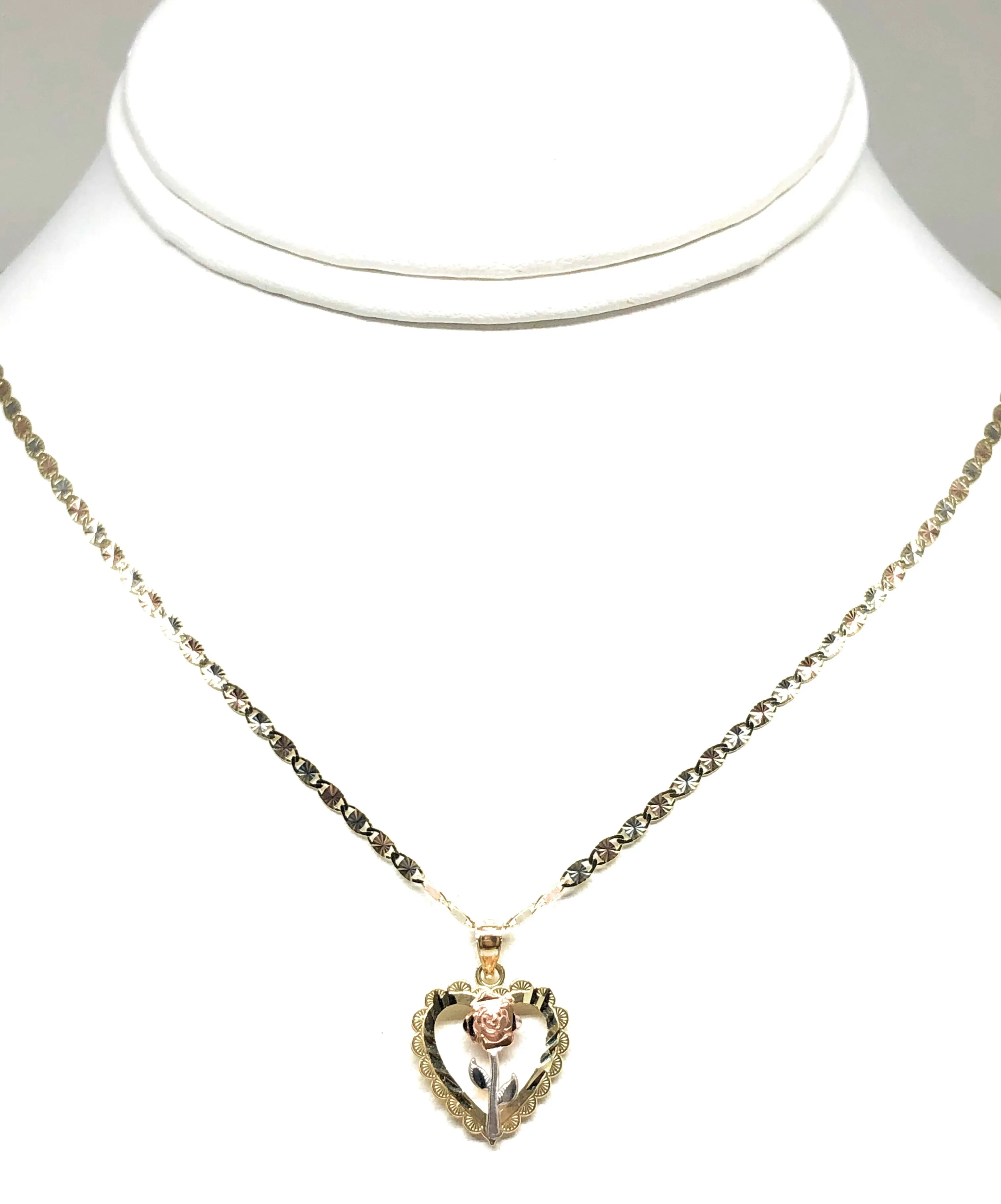 14k Solid Gold Yellow & Rose Heart Pendant Necklace Valentina Chain