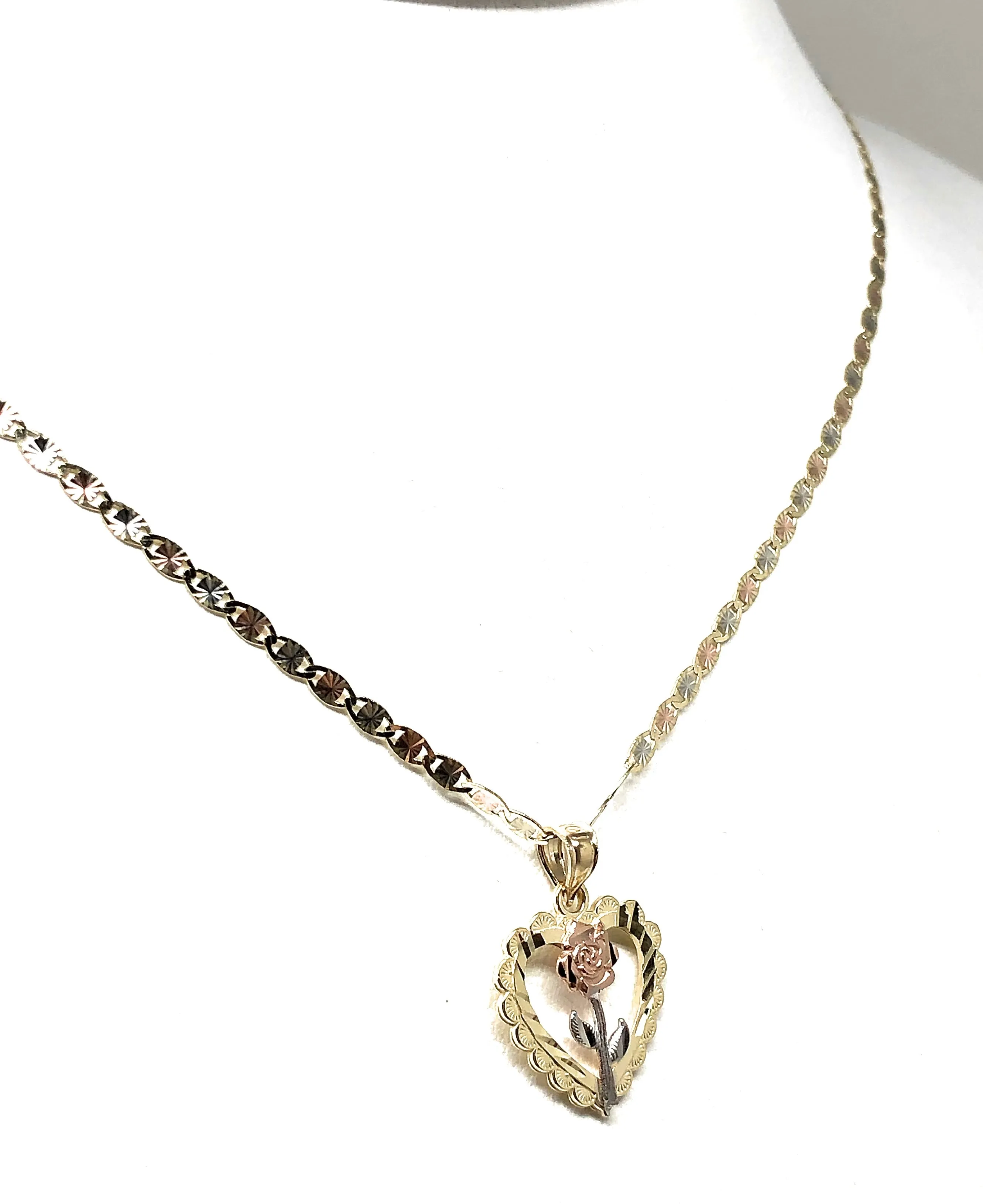 14k Solid Gold Yellow & Rose Heart Pendant Necklace Valentina Chain