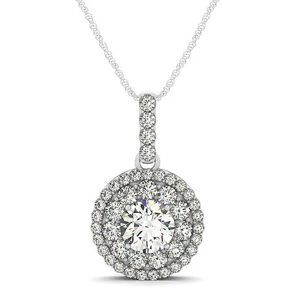 14k White Gold Diamond Halo Round Shape Pendant (1 1/4 cttw)-rx30650-18