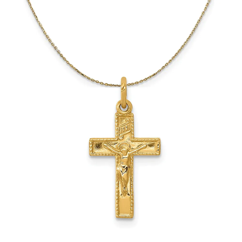 14k Yellow Gold, INRI Crucifix Necklace