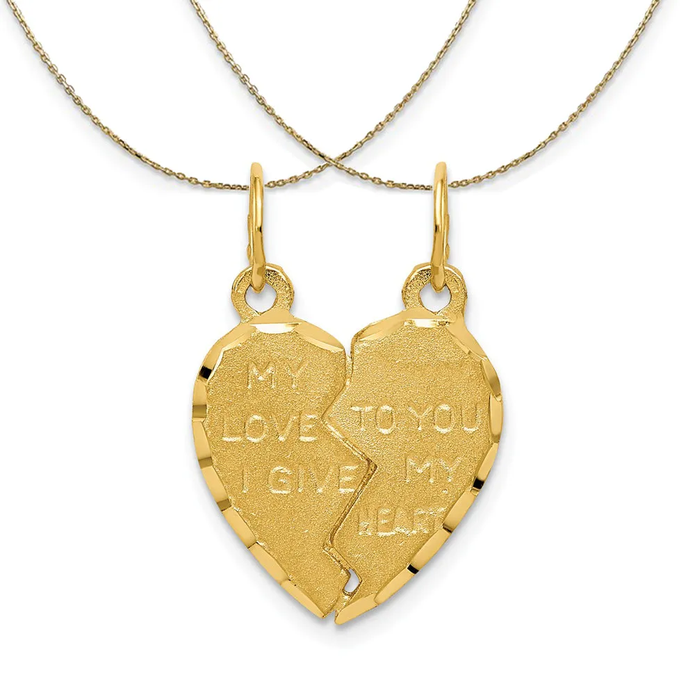 14k Yellow Gold My Love Heart Set of 2 Charms Necklace