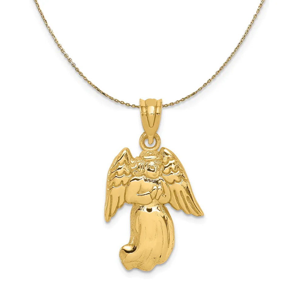 14k Yellow Gold Polished Praying Angel Necklace