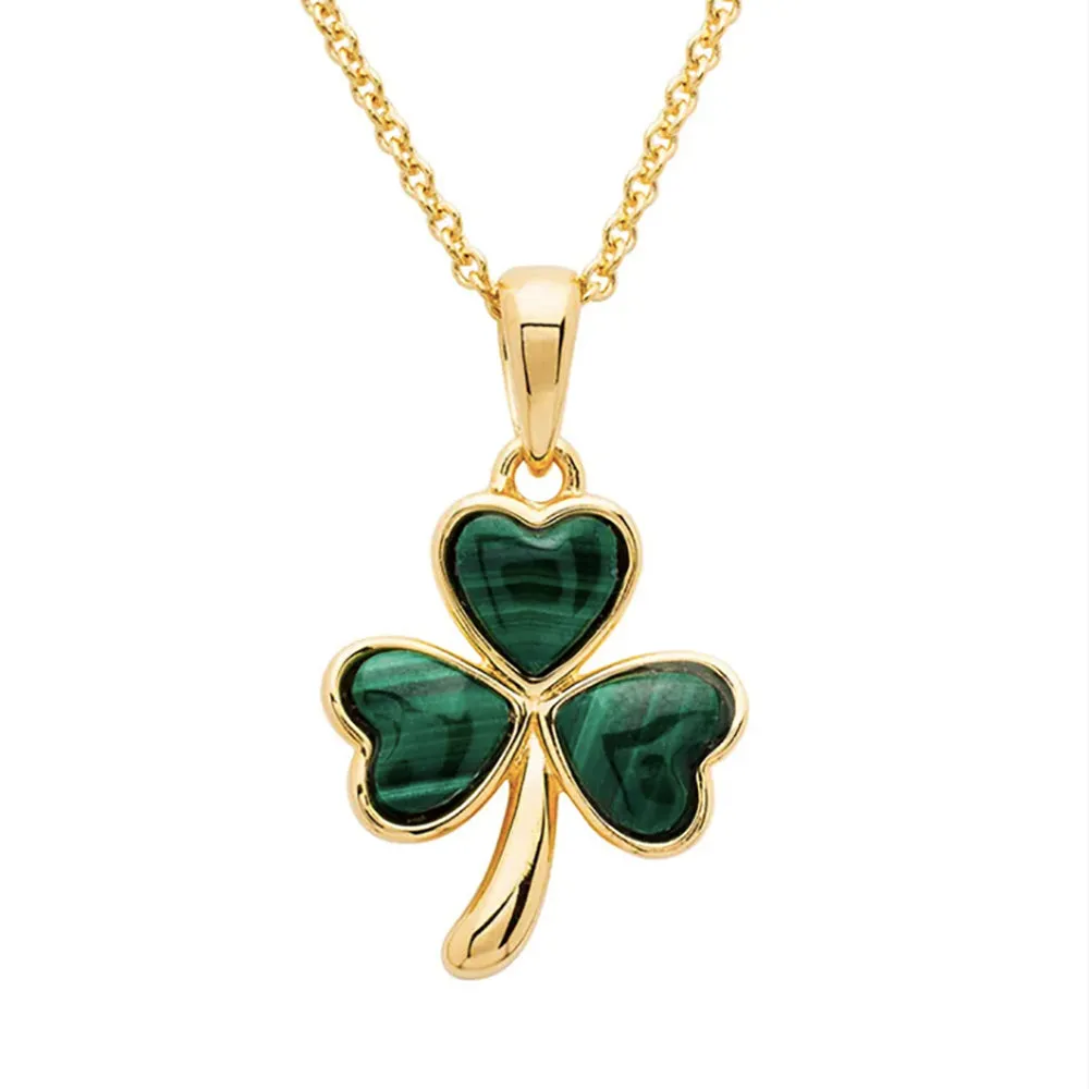 14kt Gold Vermeil Malachite Shamrock Pendant