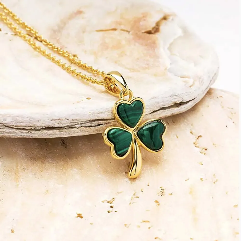 14kt Gold Vermeil Malachite Shamrock Pendant