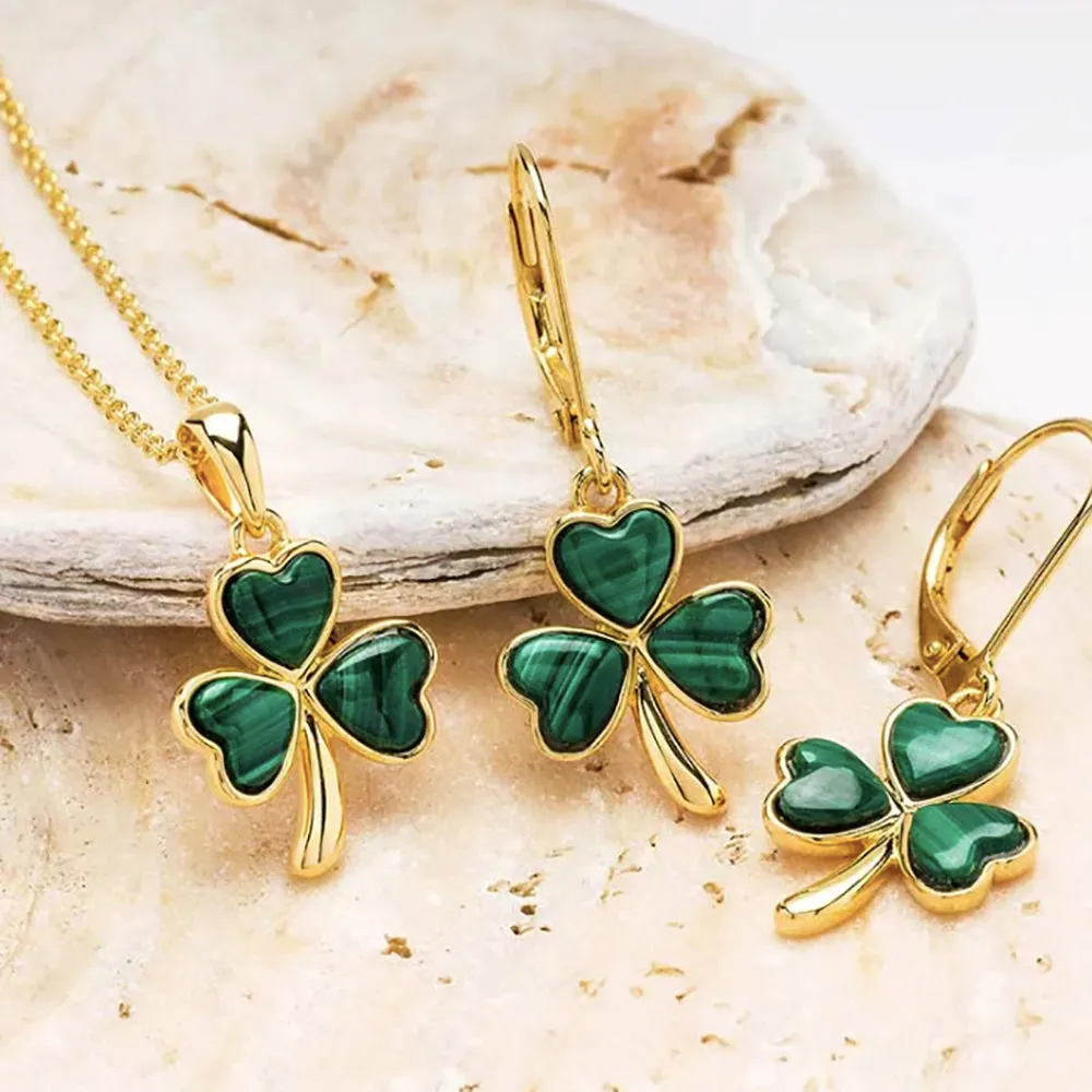 14kt Gold Vermeil Malachite Shamrock Pendant