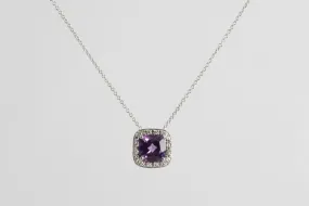 16'' 14k White Gold 4.15ctw Purple Stone 0.16ctw Diamond Necklace (4.10g)