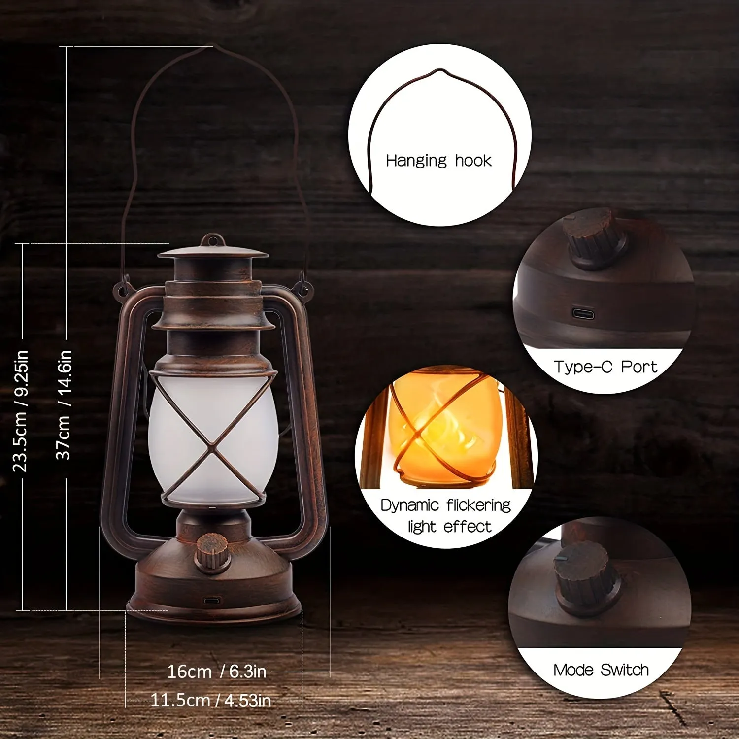 2 Pack flame retro lanterns, LED Battery Powered Camping Lamp Outdoor Hanging Lantern Flickering Flame Rechargeable Retro Lanter