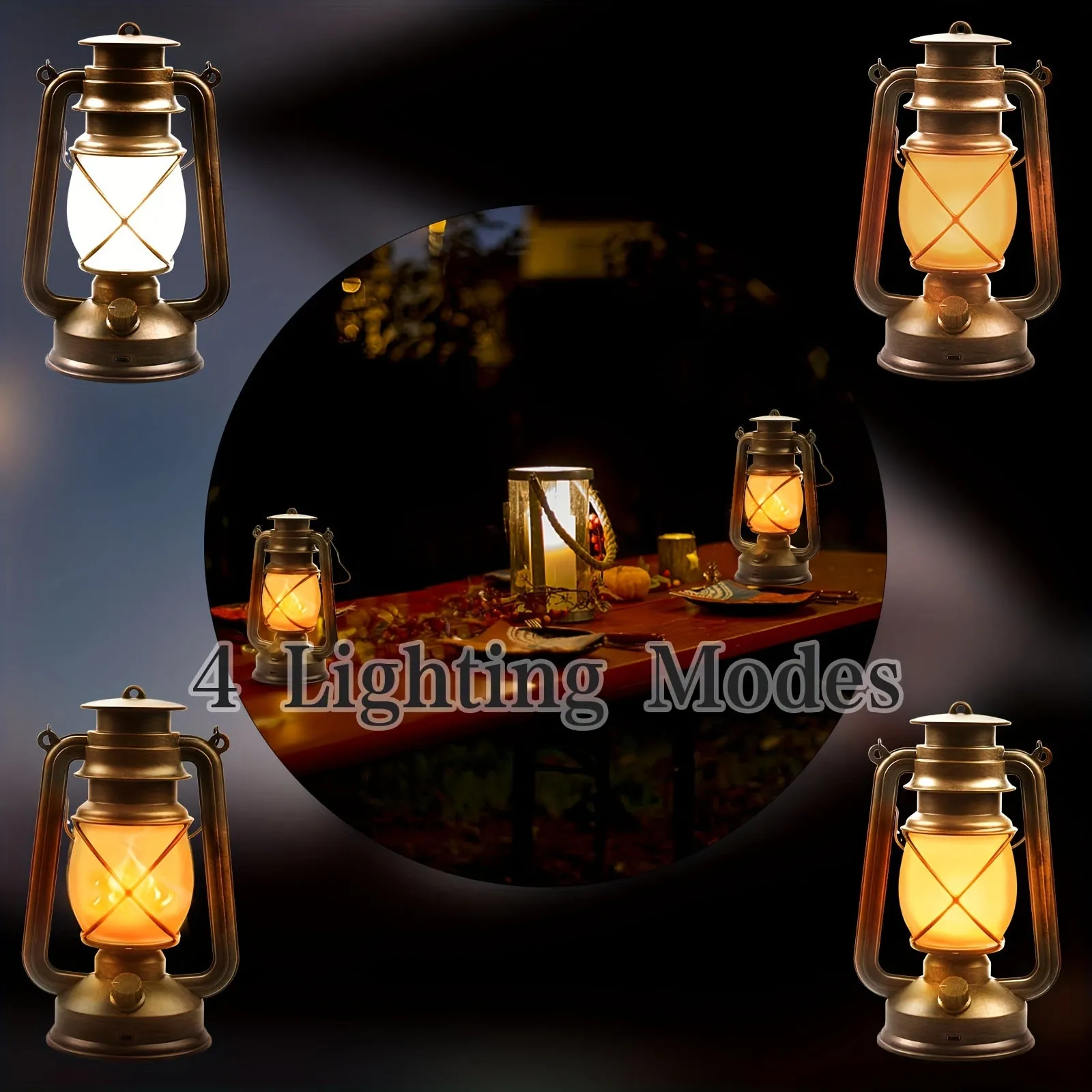 2 Pack flame retro lanterns, LED Battery Powered Camping Lamp Outdoor Hanging Lantern Flickering Flame Rechargeable Retro Lanter