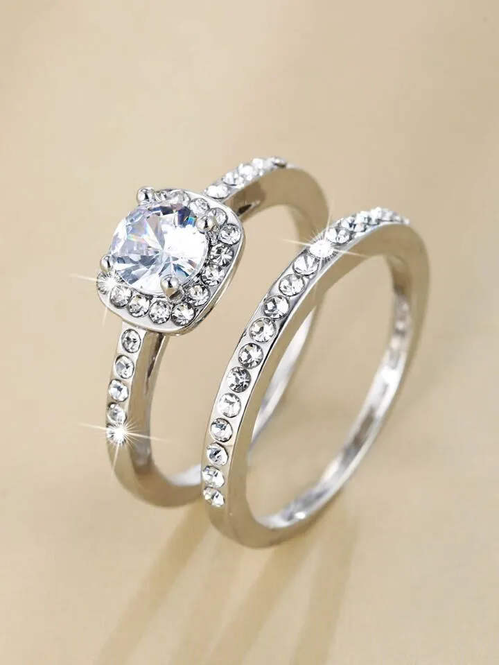 2pcs Cubic Zirconia Decor Ring S2461664