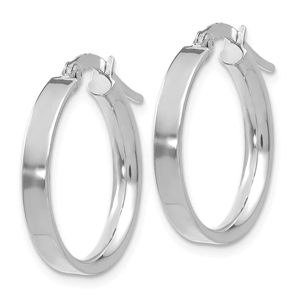 3mm x 18mm White Rhodium Plated 14k Yellow Gold Round Hoop Earrings