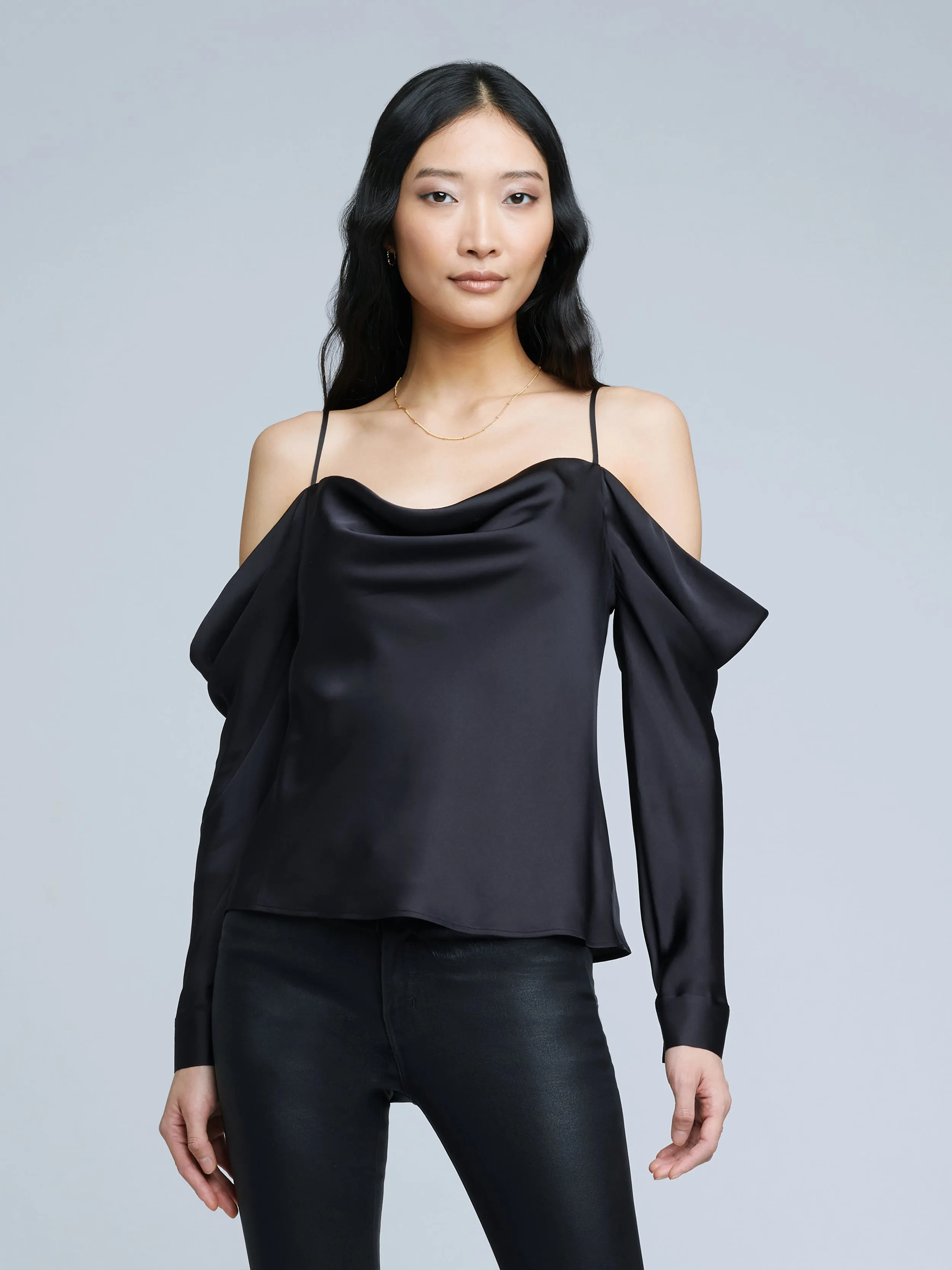 40475eltbk L'AGENCE The Zion Cold Shoulder Blouse