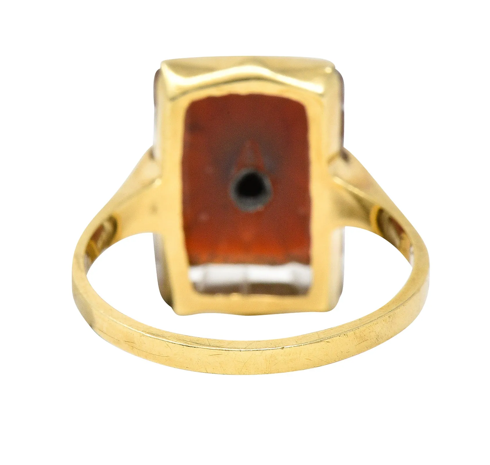 Art Deco Carved Carnelian Quartz Crystal Diamond 14 Karat Yellow Gold Vintage Gemstone Ring