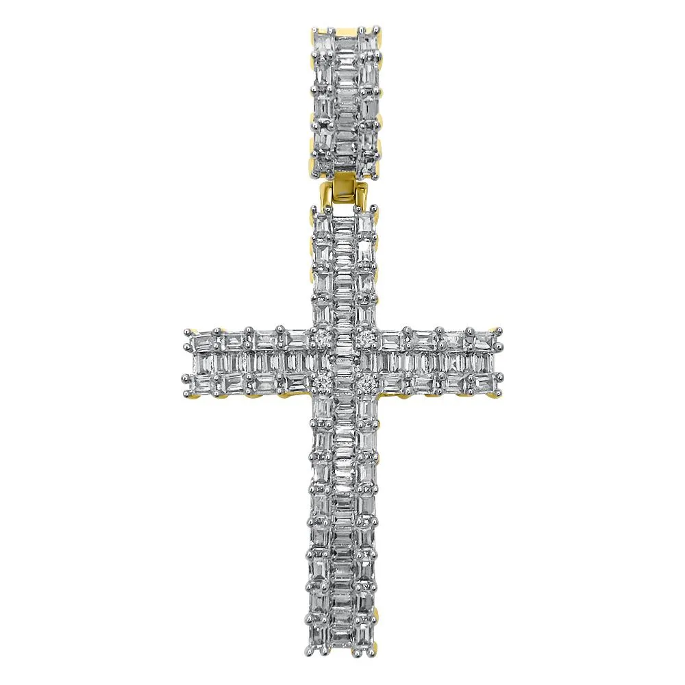 Baguette Domed Cross VVS CZ Hip Hop Iced Out Pendant