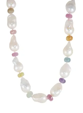 Baroque Freshwater Pearl and Multi Sapphire Necklace