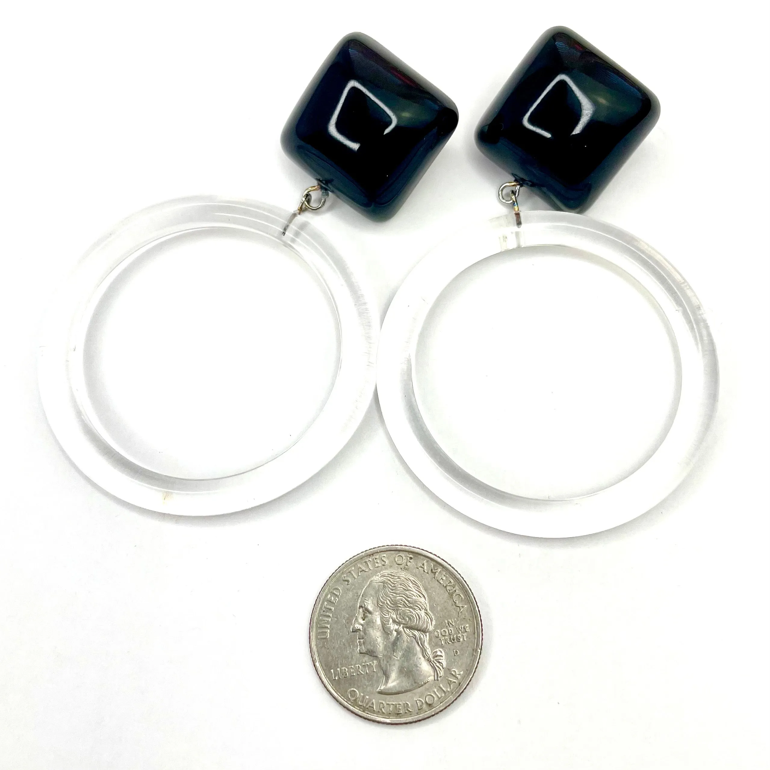 Black Cubed with Clear Donut Drop Earrings