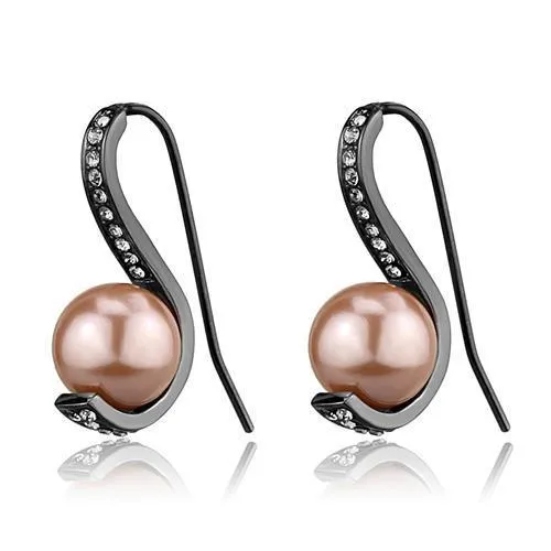 Black Stainless Steel Crystal Pearl Scoop Earrings