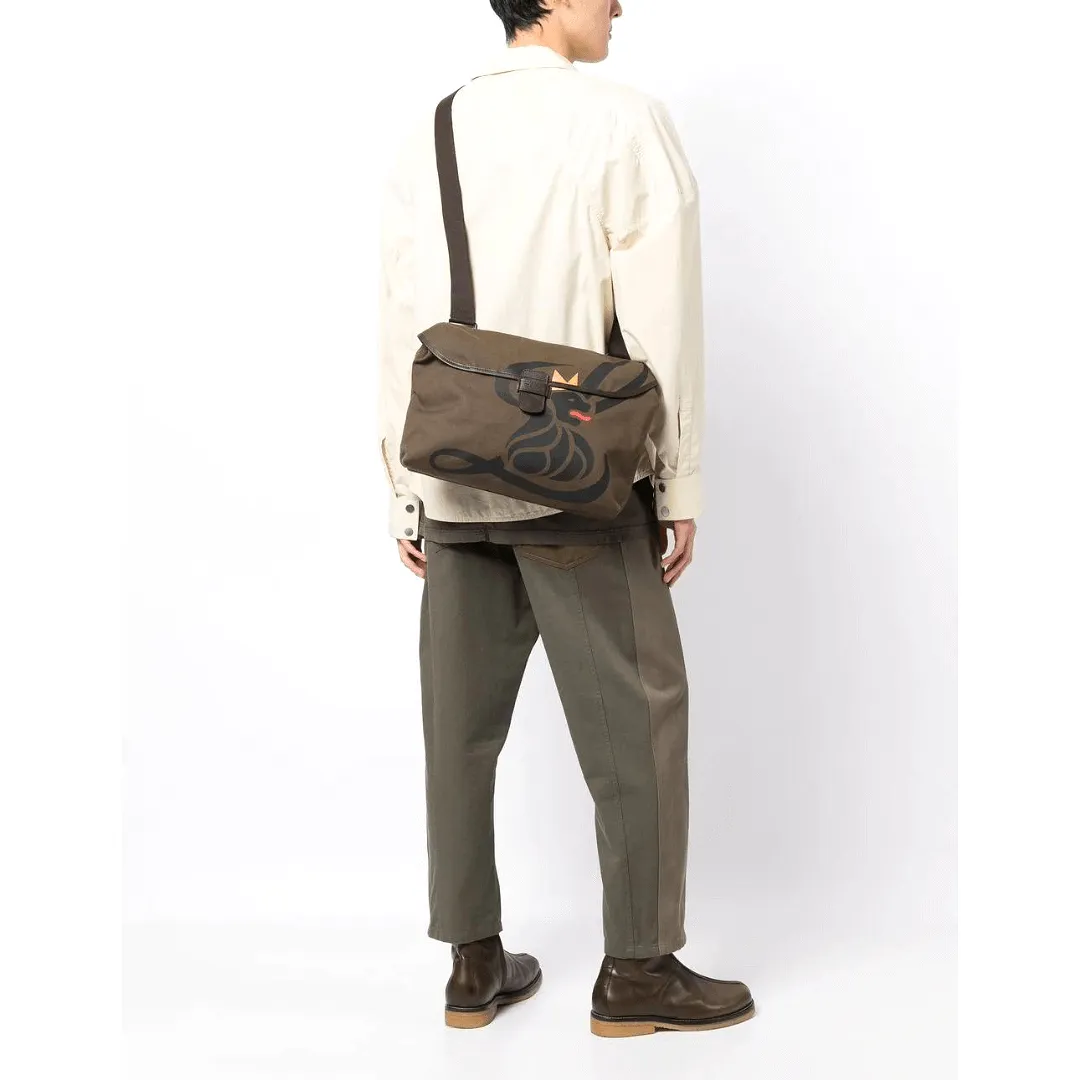 Canvas Lion Messenger Bag - Khaki