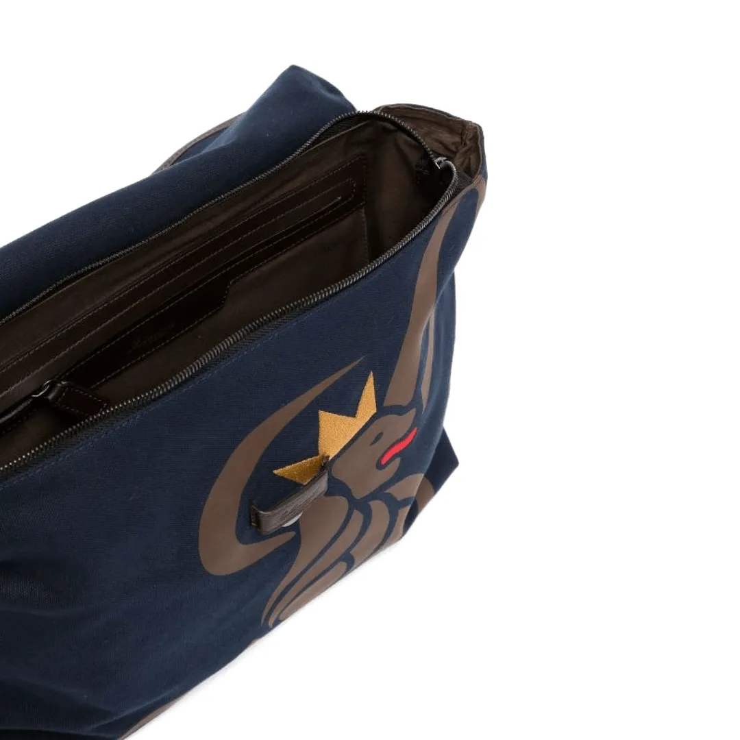 Canvas Lion Messenger Bag - Navy