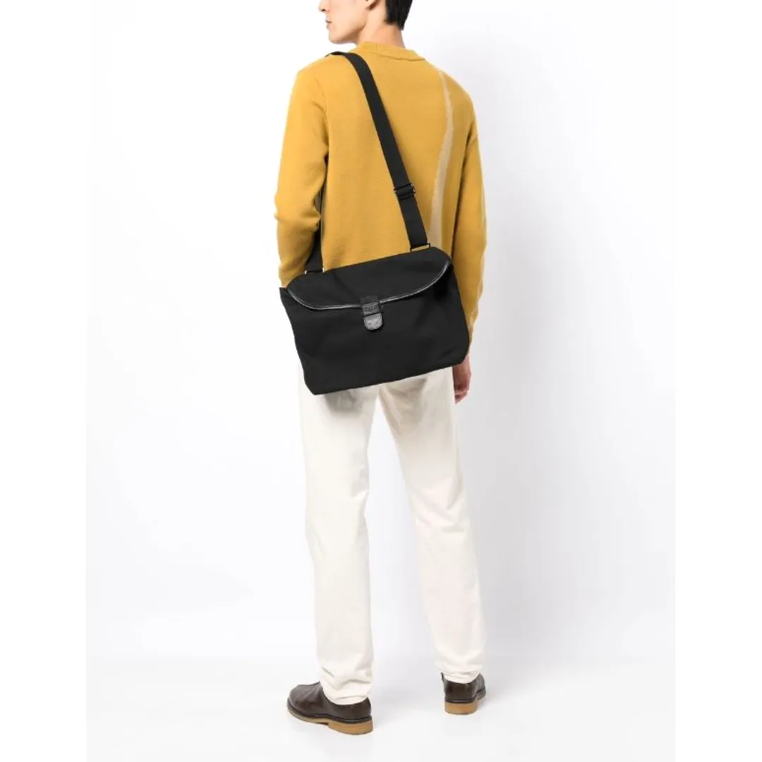 Canvas Plain Messenger Bag - Black