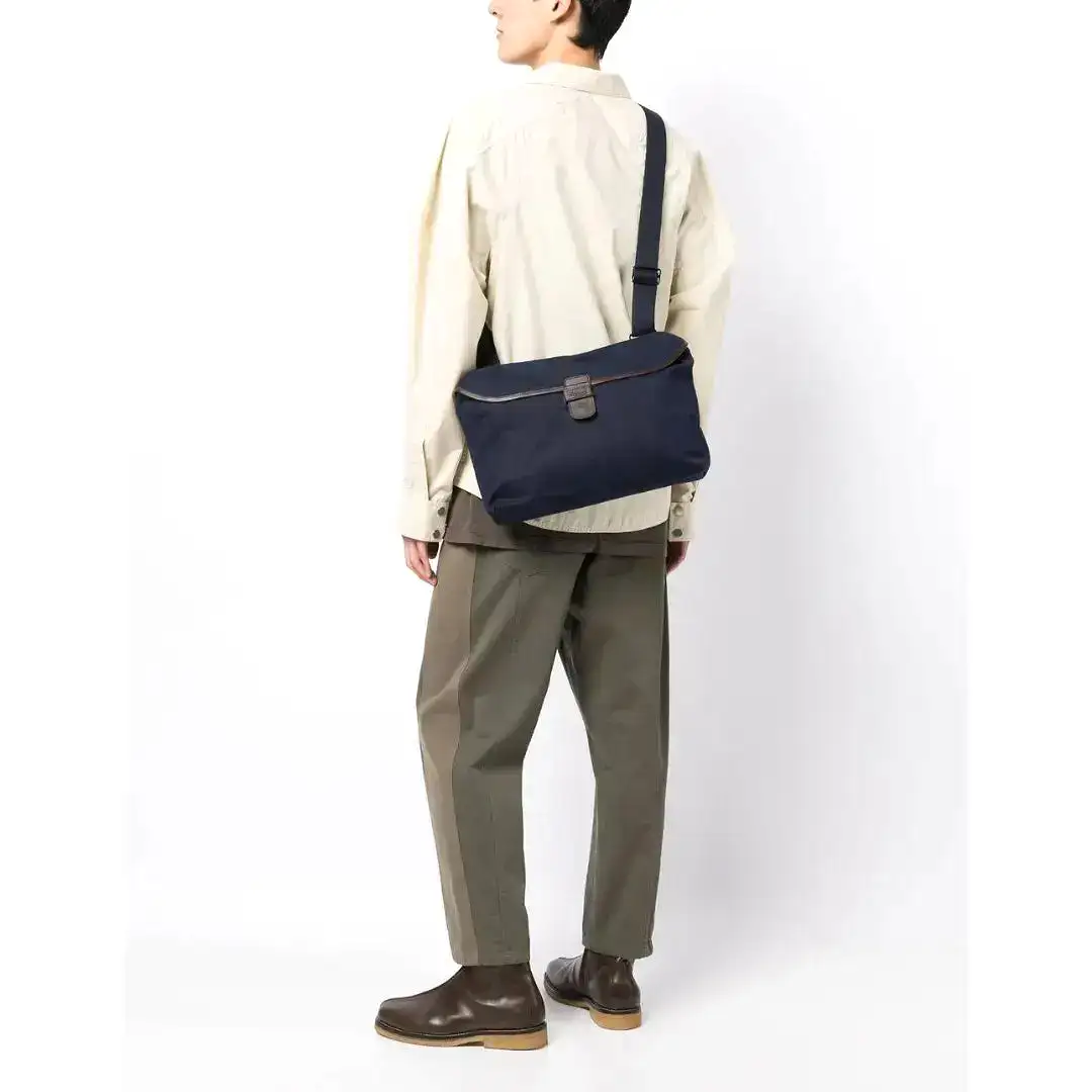 Canvas Plain Messenger Bag - Navy