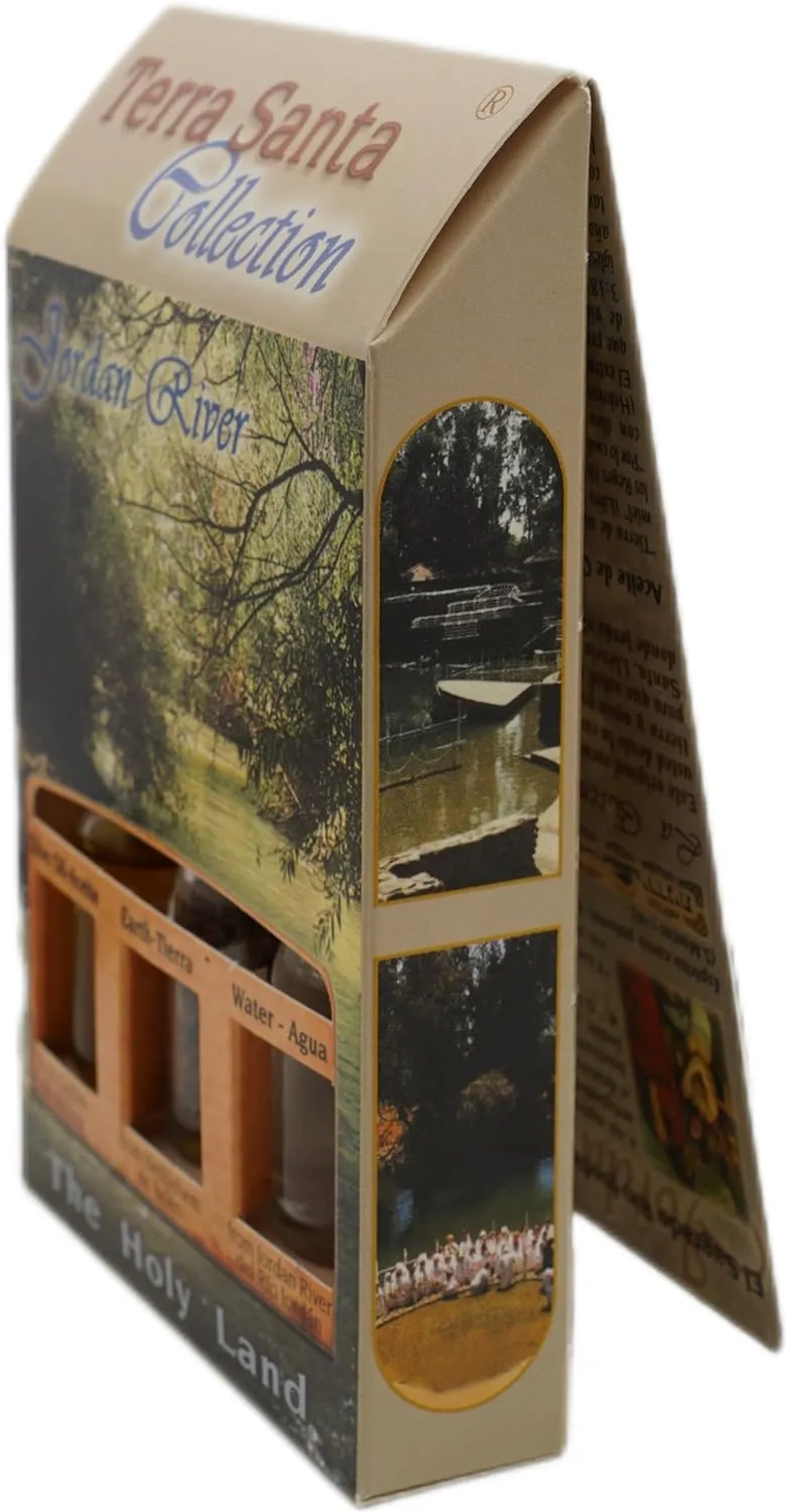 Christian Jordan River Themed Christian Gift Set w/ 3 Bottles - Olive Oil, Holy Water & Bethlehem Soil 10ml/ 0.3 oz