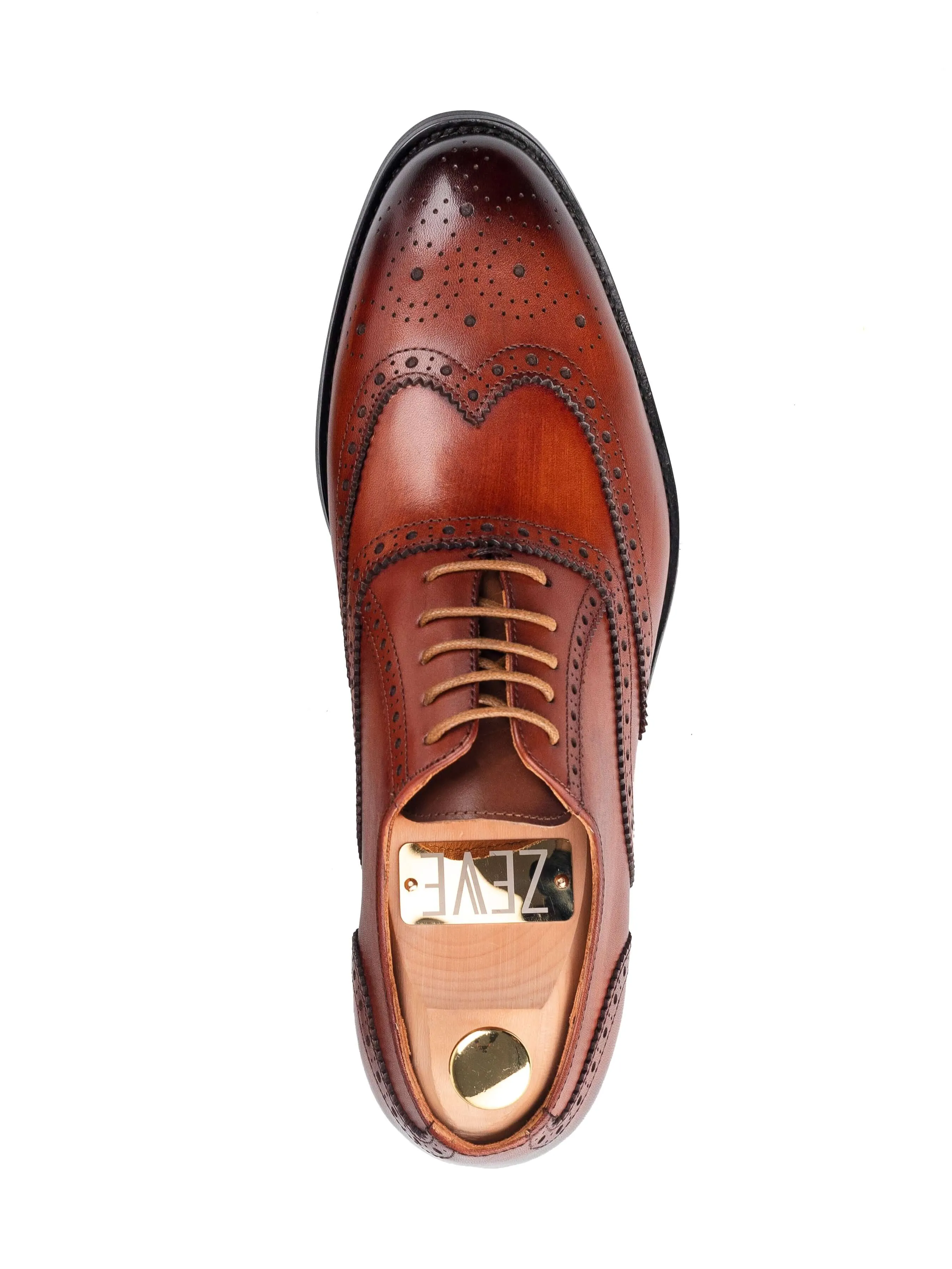 Classic Oxford Brogue Wingtip - Cognac Tan Lace Up (Hand Painted Patina)