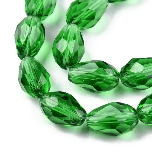 Crystal Glass Beads, Teardrop, Transparent, Faceted, Green, 11mm