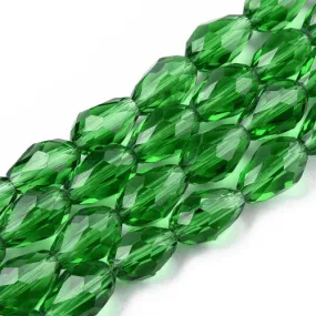 Crystal Glass Beads, Teardrop, Transparent, Faceted, Green, 11mm