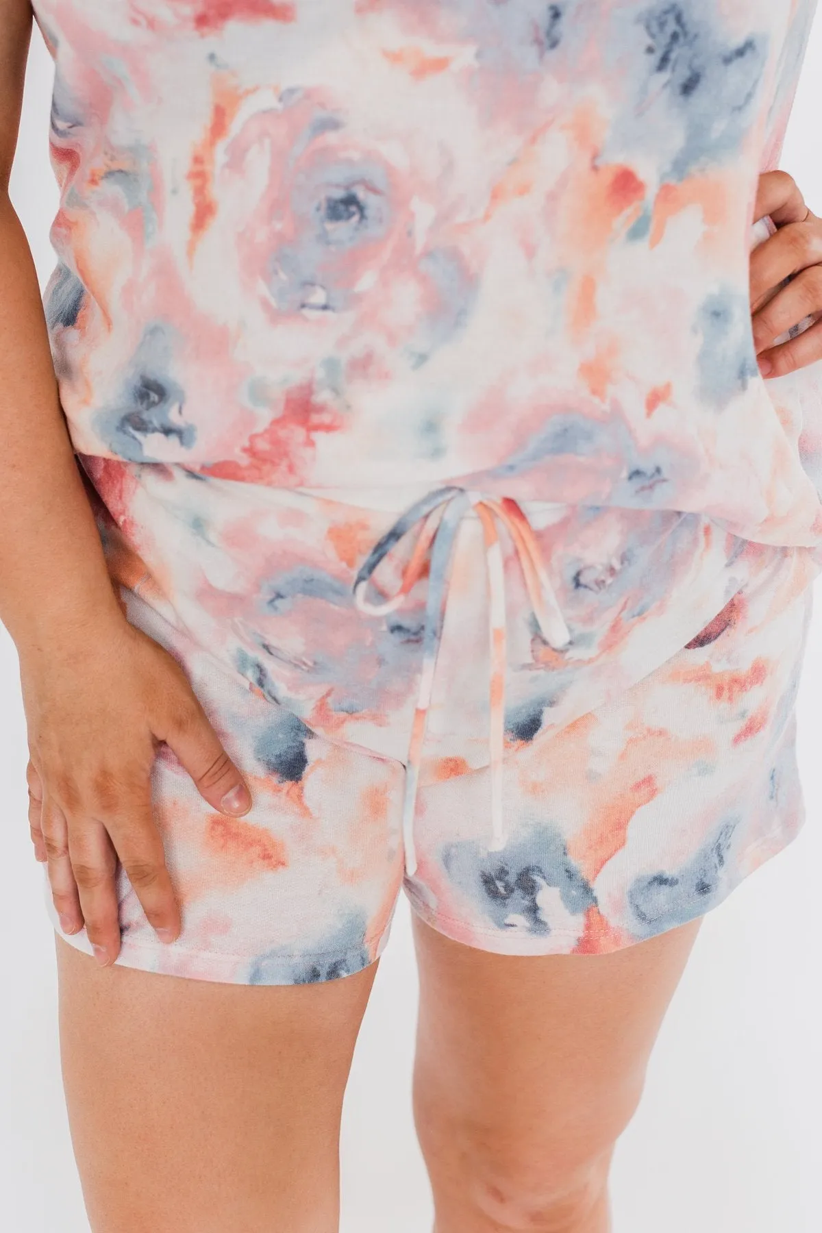 Cuddle Up Close Floral Watercolor Lounge Shorts- Pink, Peach, Blue