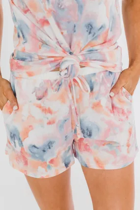 Cuddle Up Close Floral Watercolor Lounge Shorts- Pink, Peach, Blue