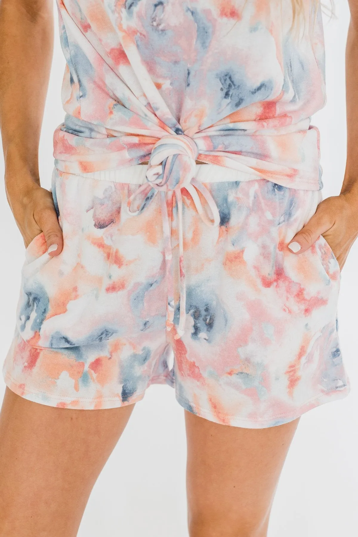 Cuddle Up Close Floral Watercolor Lounge Shorts- Pink, Peach, Blue