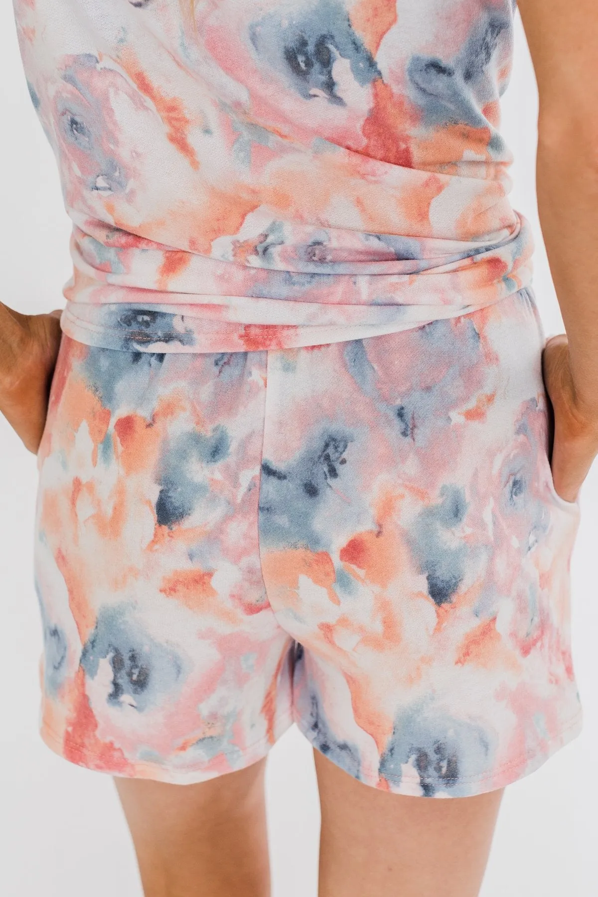 Cuddle Up Close Floral Watercolor Lounge Shorts- Pink, Peach, Blue