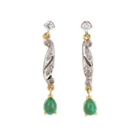 Diamond & Emerald Dangle Drop Earrings