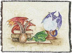 Dragons in the Library Tapestry Blanket