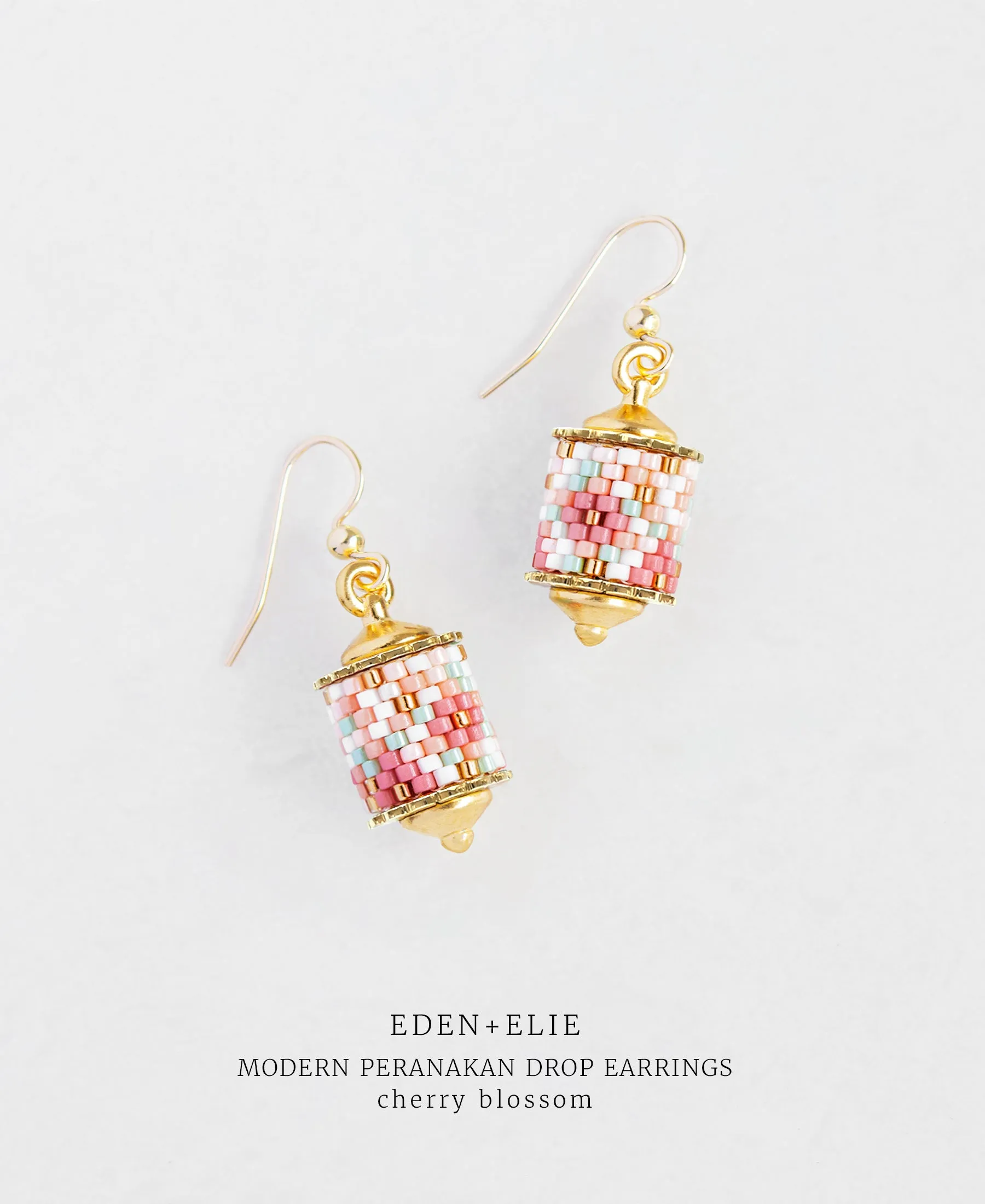 EDEN + ELIE Modern Peranakan drop earrings - cherry blossom