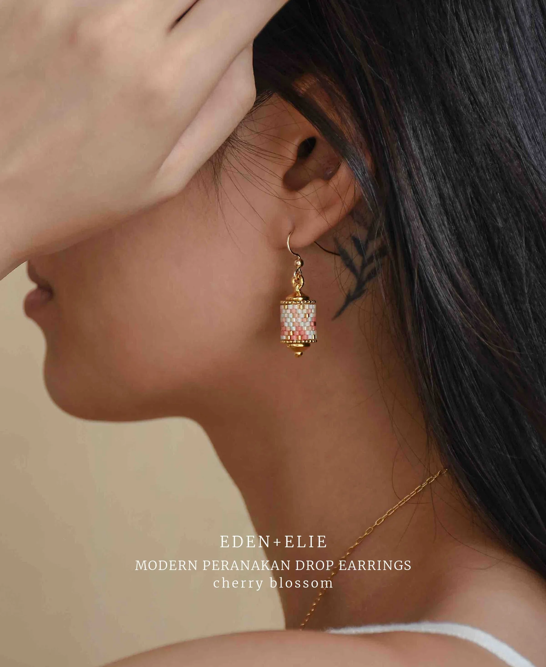 EDEN + ELIE Modern Peranakan drop earrings - cherry blossom