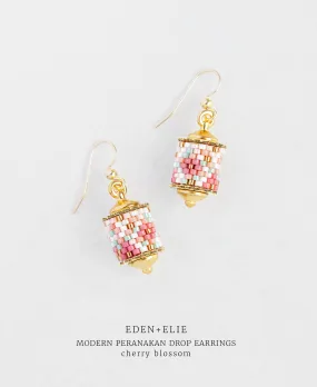 EDEN + ELIE Modern Peranakan drop earrings - cherry blossom