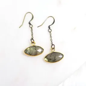 Edgy Petal - Earrings - Dainty Marquis Chain (Labradorite) #LE-2