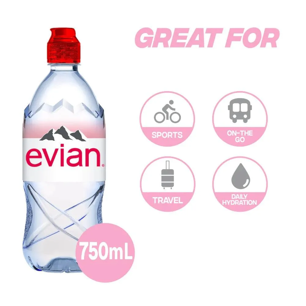 Evian Natural Mineral Water 750ml Bottles Box 12 Bulk