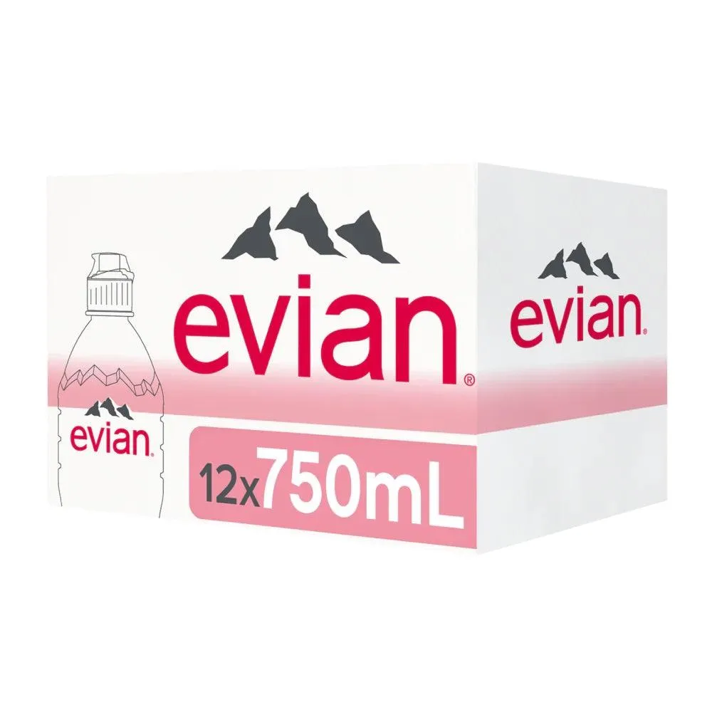 Evian Natural Mineral Water 750ml Bottles Box 12 Bulk