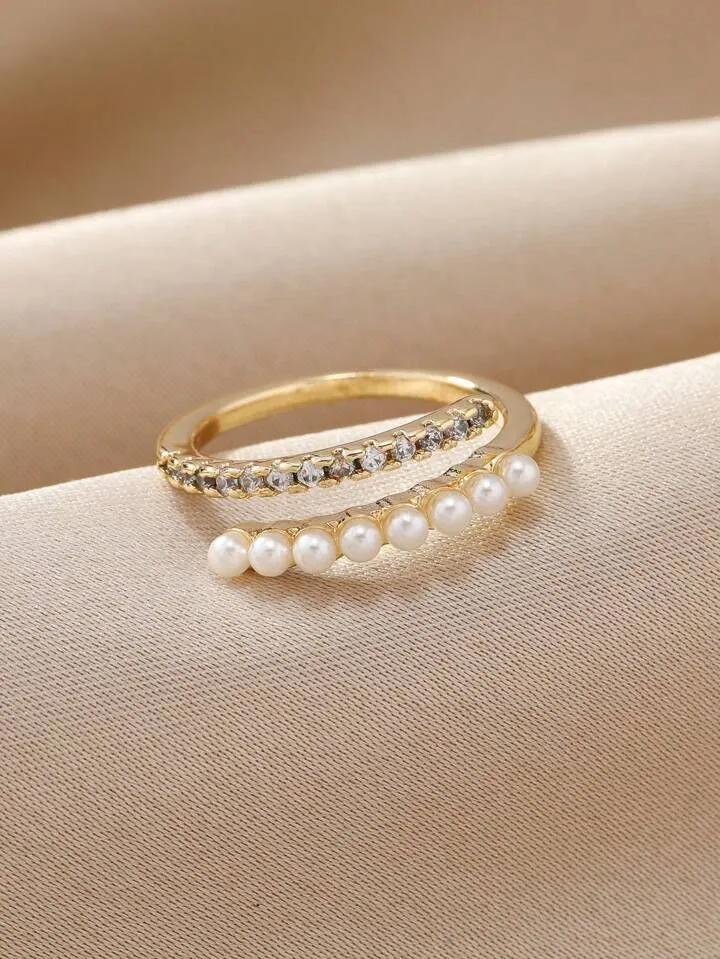 Faux Pearl & Rhinestone Decor Wrap Ring S4598920