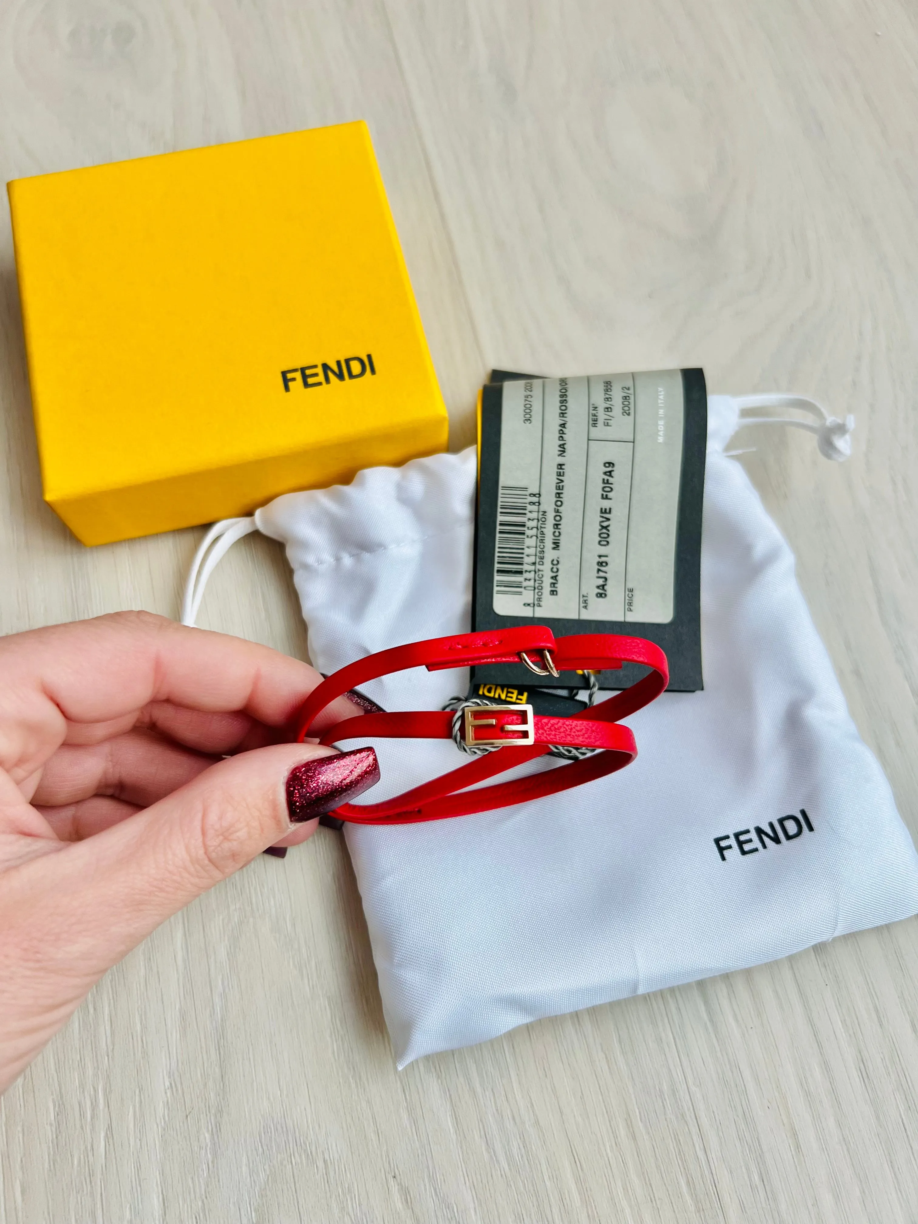 Fendi Microforever Napa Rosso Oro Chiara Bracelet