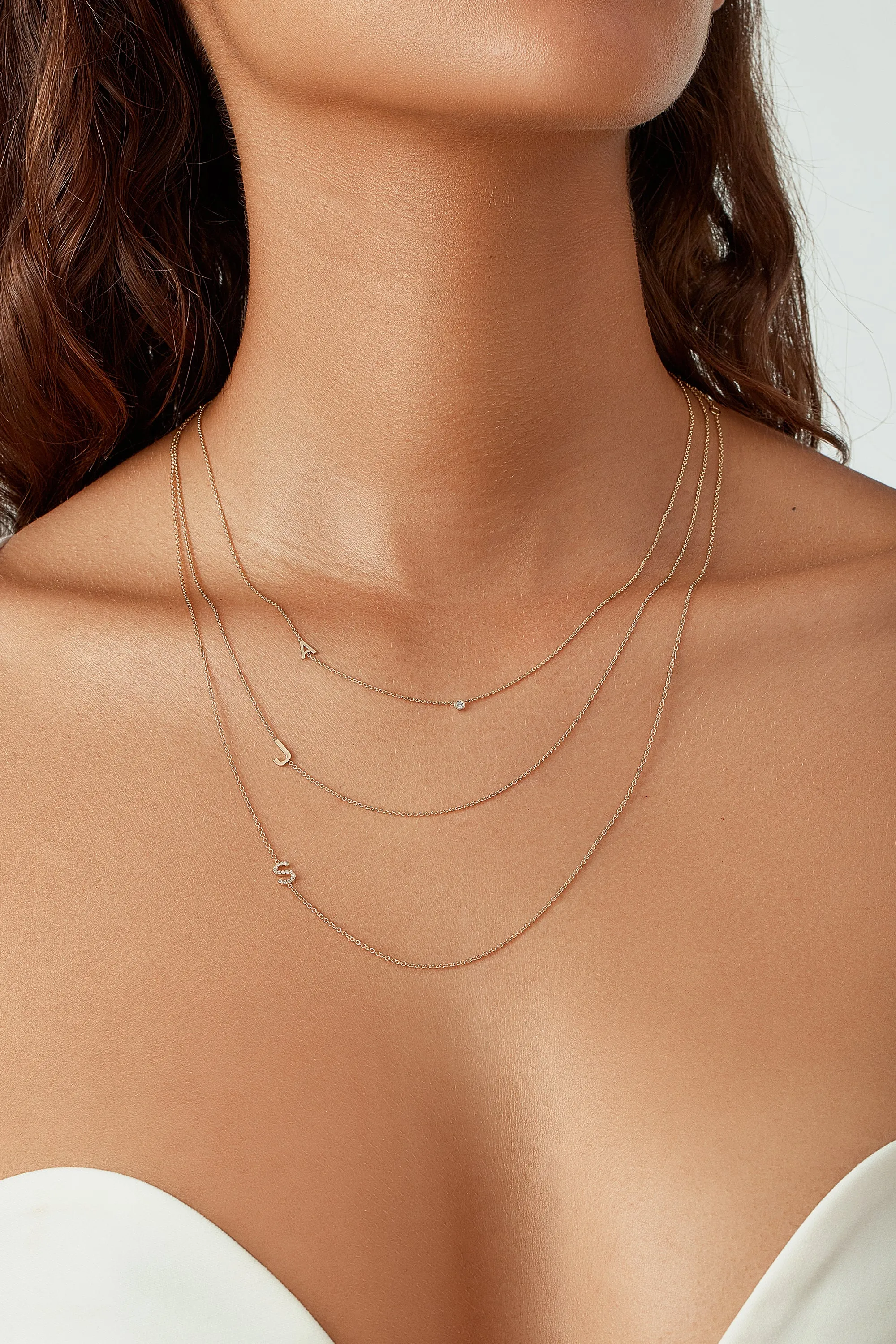 Fine Asymmetrical Initial Necklace - 14K Yellow