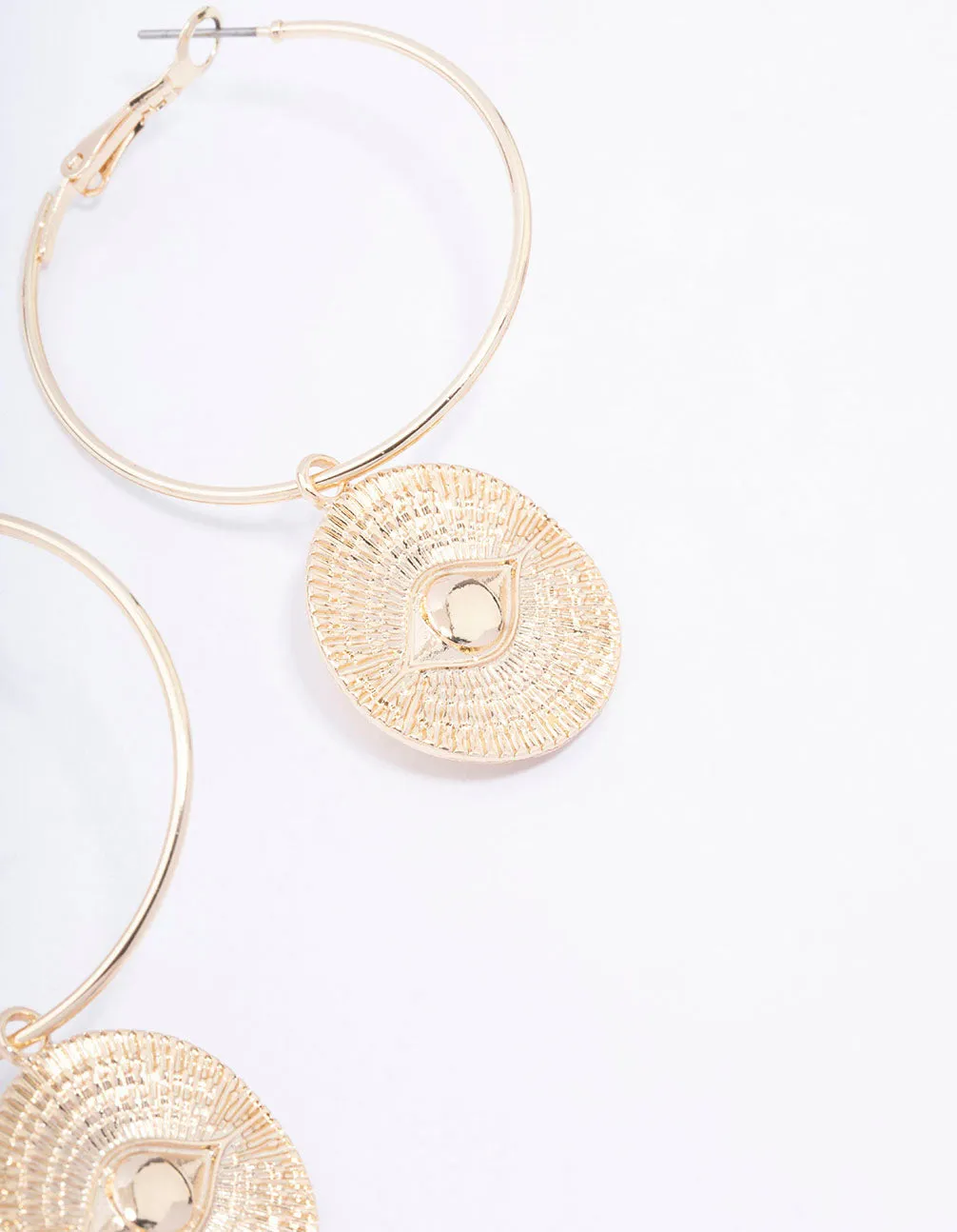 Gold Evil Eye Pendant Hoop Earrings