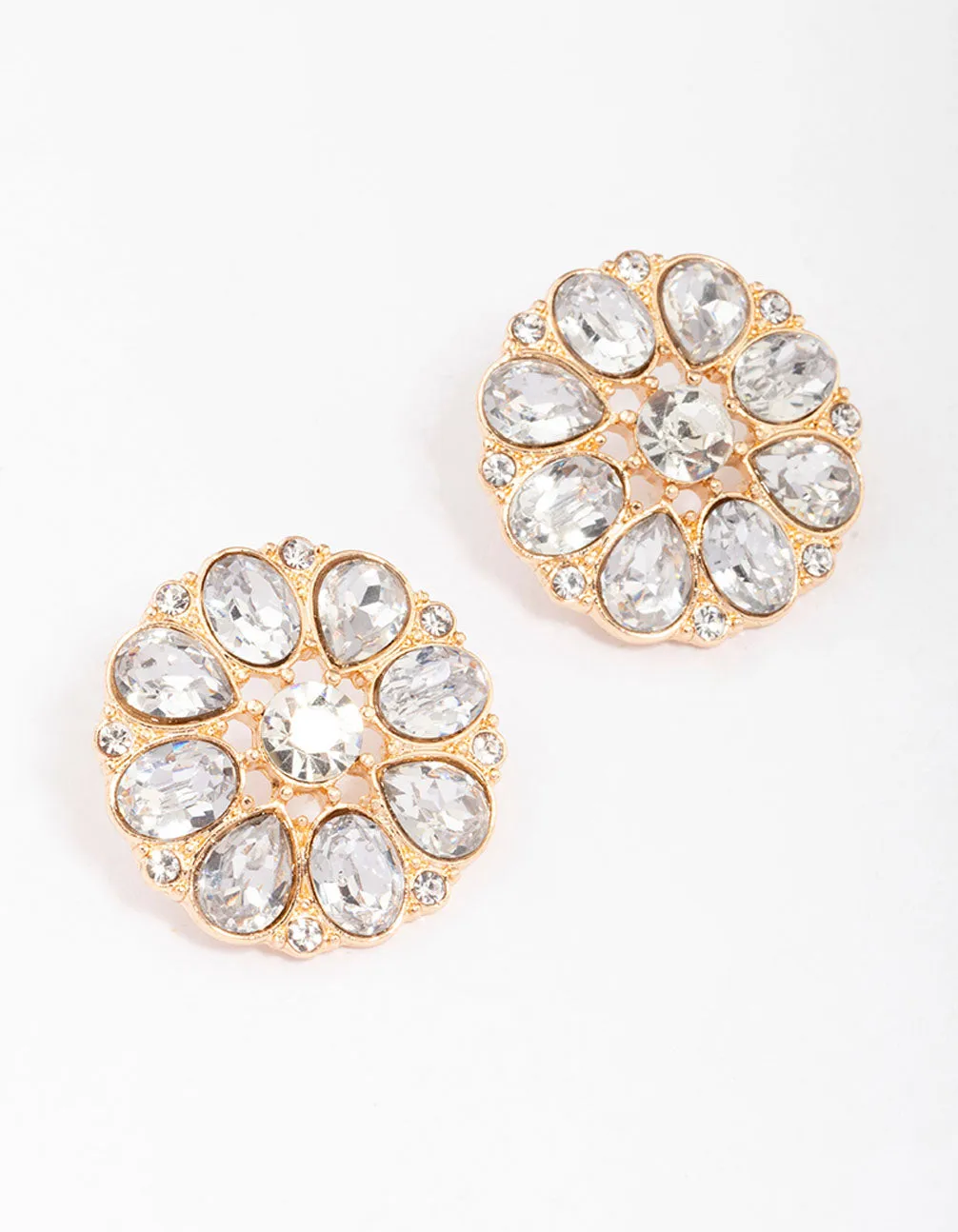 Gold Flower Encrusted Stud Earrings