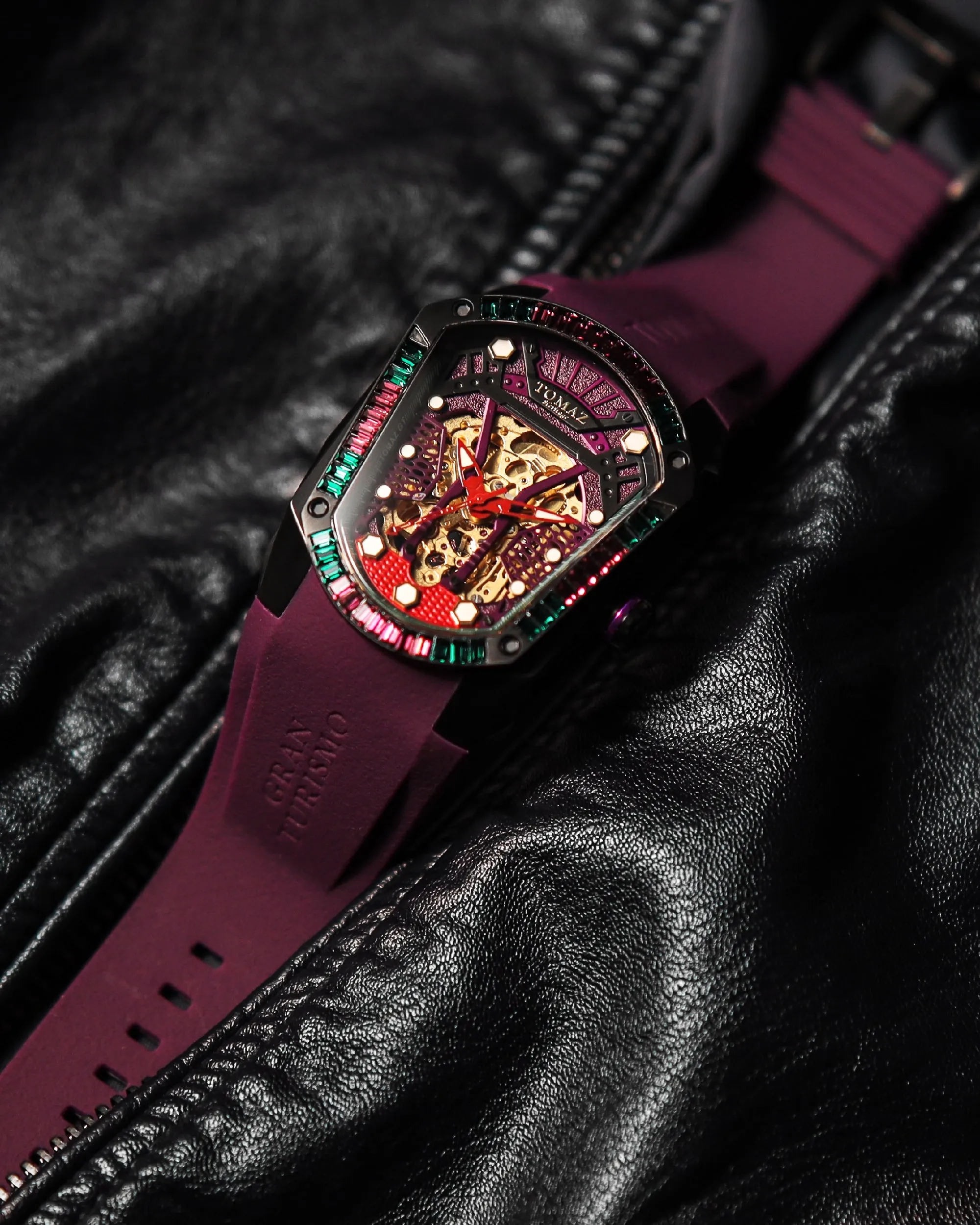 GT Skeleton TW028-D18 (Purple) with Purple Green Swarovski (Purple Rubber Strap)