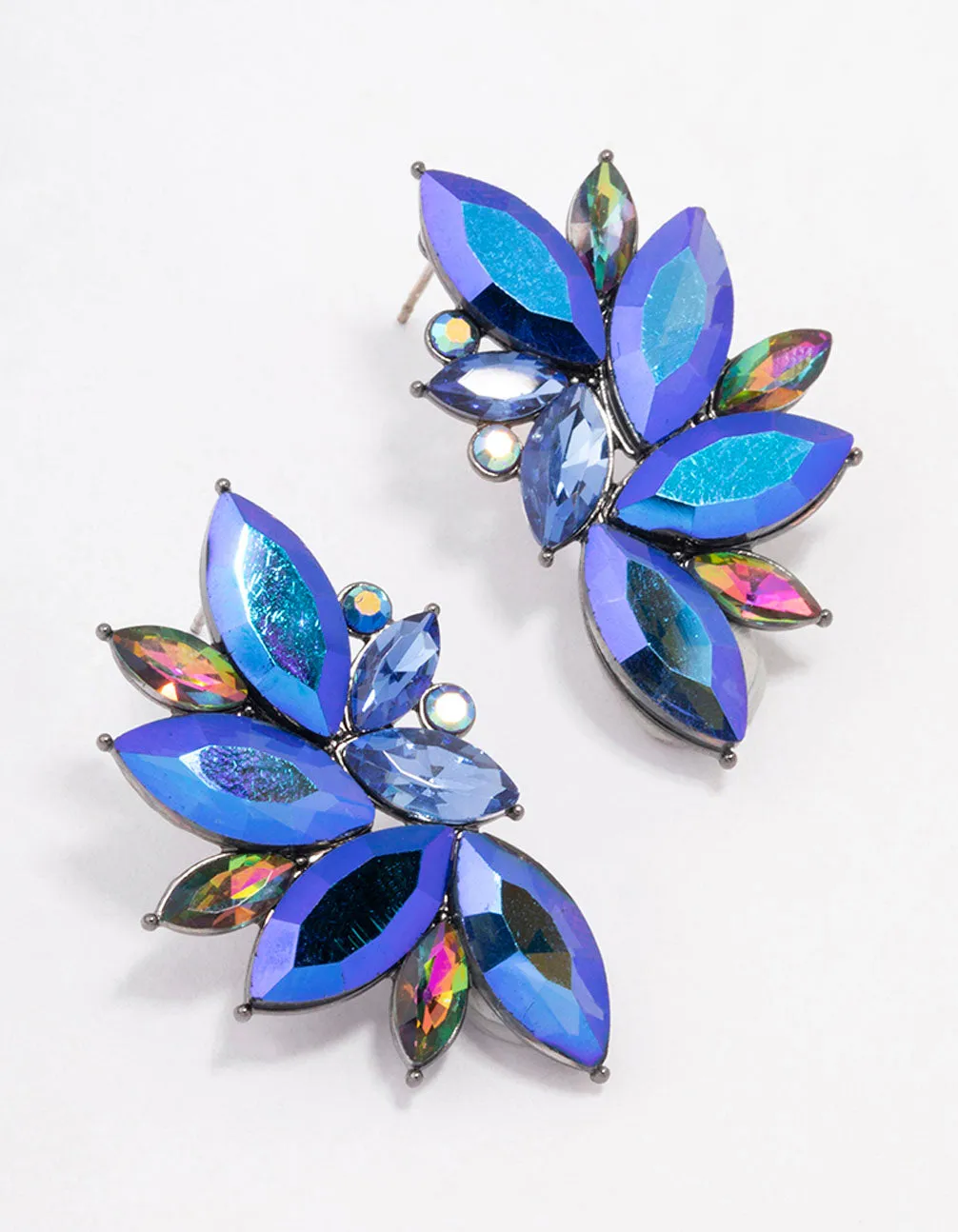 Gunmetal Blue Marquise Statement Stud Earrings