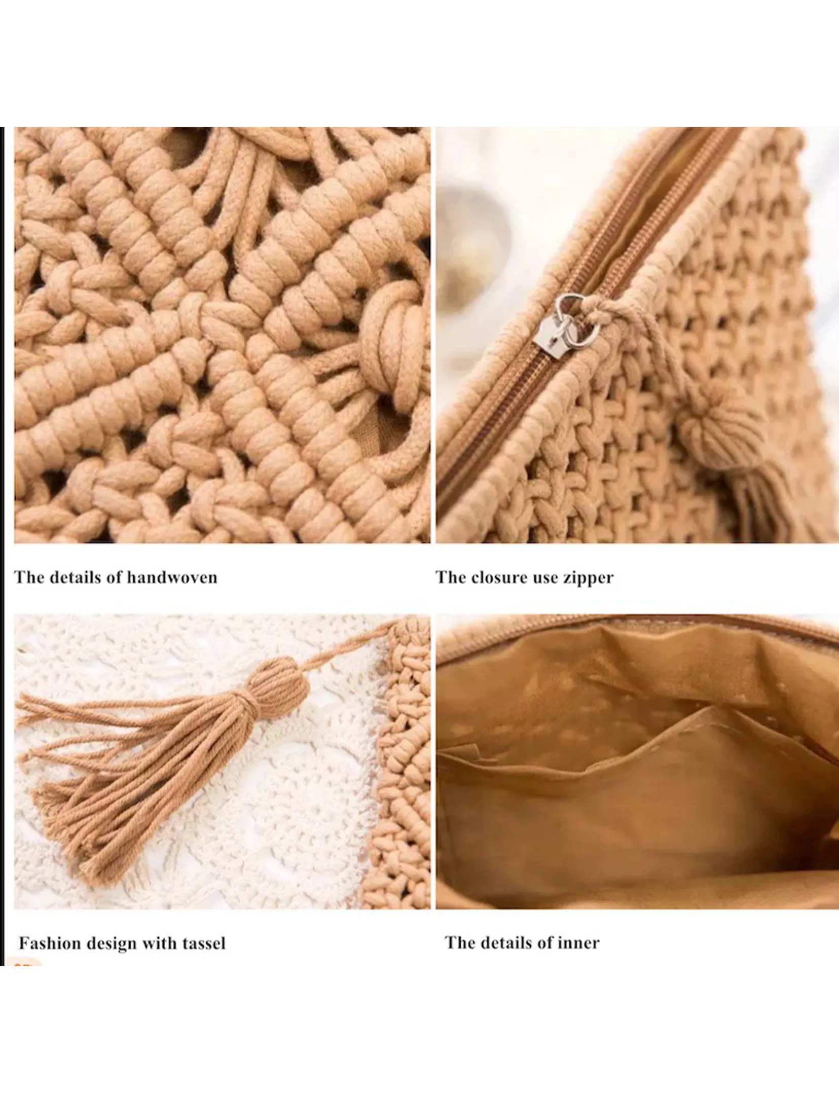 Handmade Cotton Rope Macrame Clutch, Tan